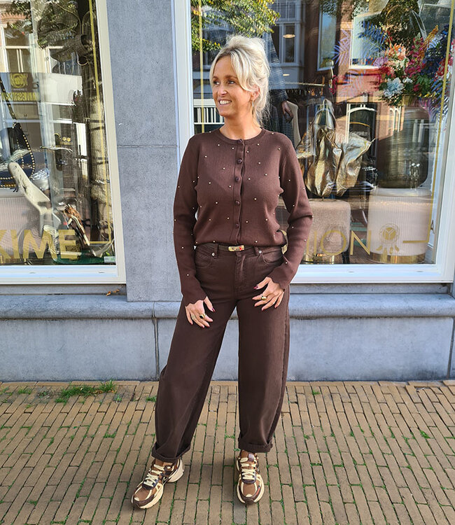 Vestje met Gouden Parels Donkerbruin