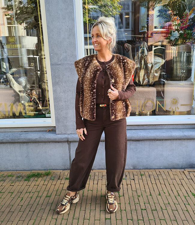 Faux Fur Bambi Gilet Donkerbruin tinten
