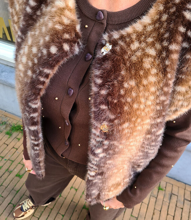 Faux Fur Bambi Gilet Donkerbruin tinten