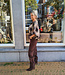 Blouse Grove Ruit Gesmokte Mouw Bruin/Beige