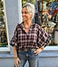 Blouse Gesmokte Mouw Ruit Strass Bruin