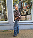 Blouse Gesmokte Mouw Ruit Strass Bruin