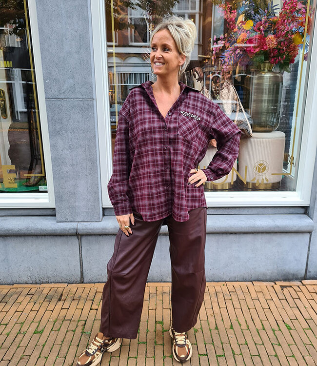 Oversized Blouse Ruit met Grove Strass Bordeaux