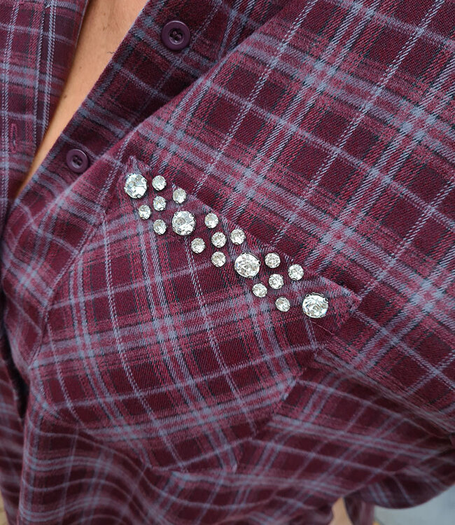 Oversized Blouse Ruit met Grove Strass Bordeaux