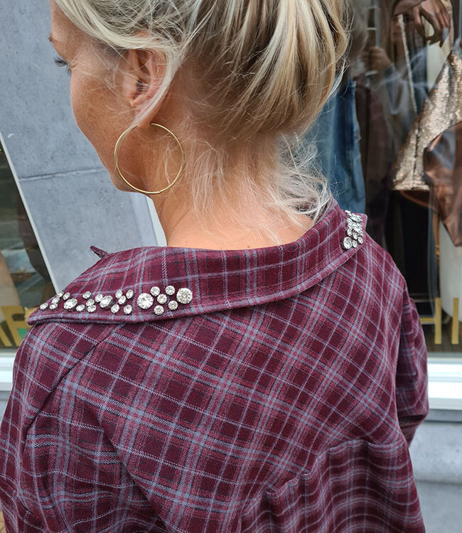 Oversized Blouse Ruit met Grove Strass Bordeaux