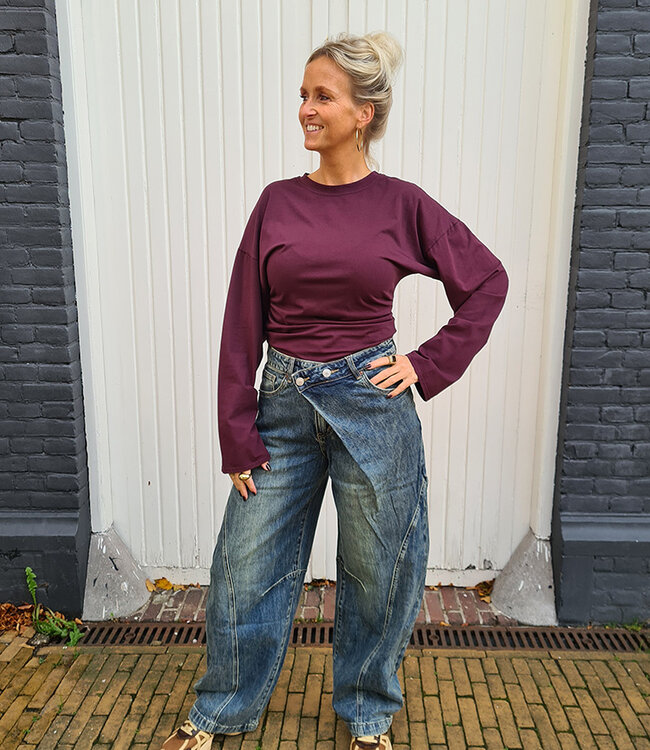 Basic Longsleeve Getailleerd Bordeaux