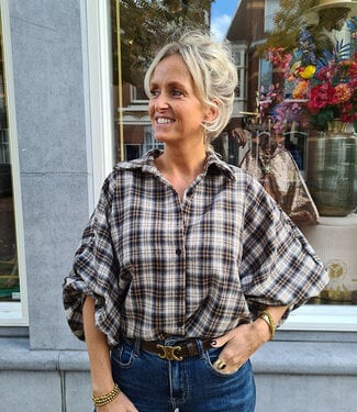 BM Geruite Blouse Gesmokte mouw Donker 2.0