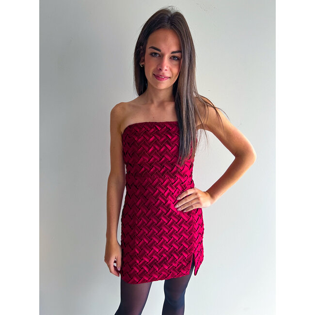 BURGUNDY SATIN SHORT DRESS