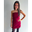BURGUNDY SATIN SHORT DRESS