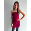 BURGUNDY SATIN SHORT DRESS