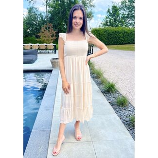 BEIGE DRESS WITH GOLDEN DETAILS