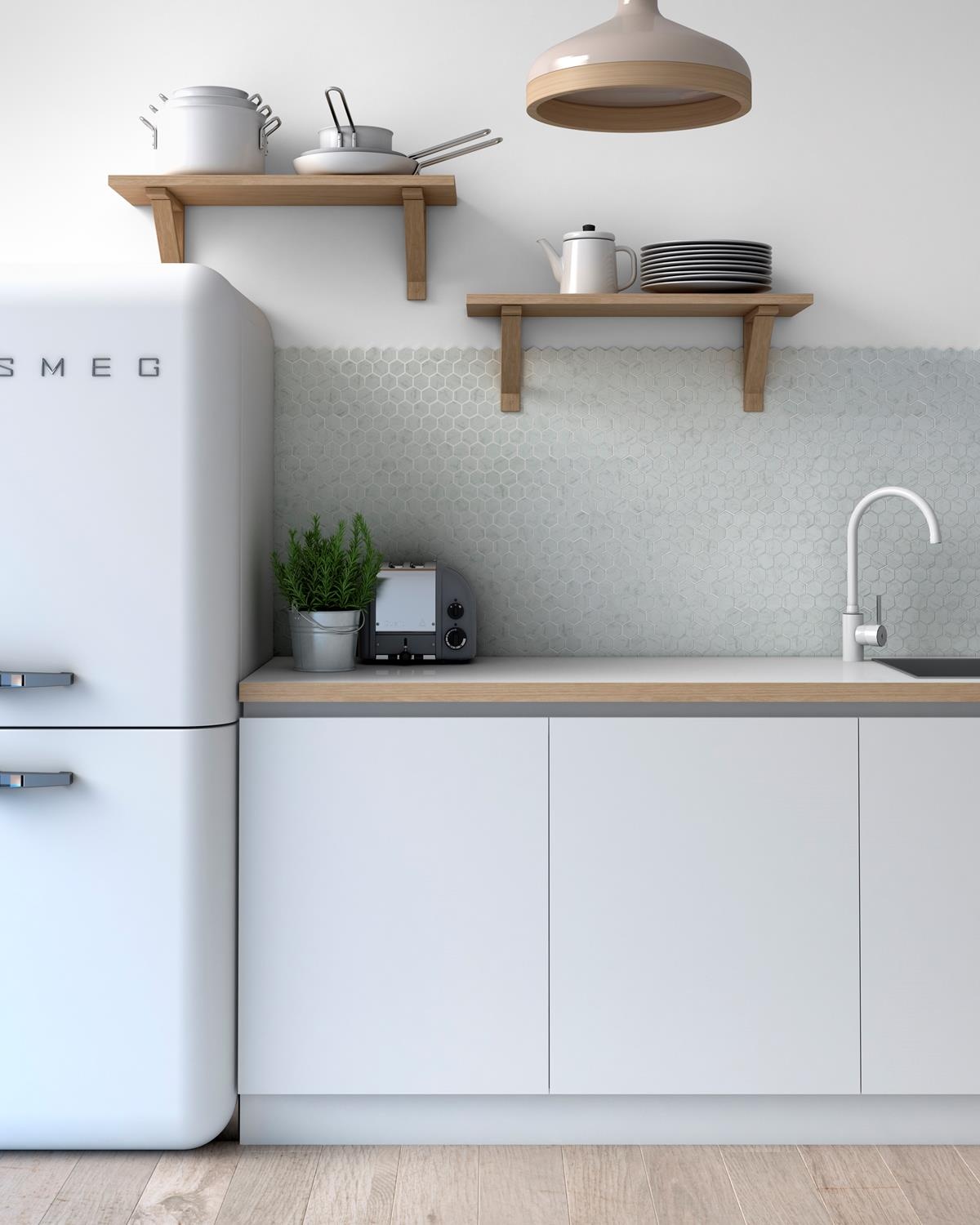 By Goof Mozaiek hexagon statuario 3.5x3.5cm