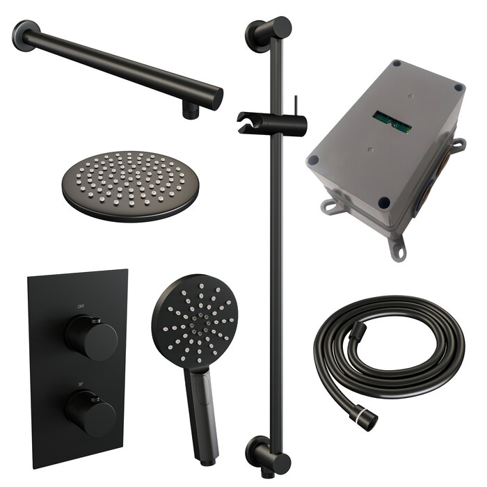 Brauer Inbouw regendouche set 43 met thermostaat, 20 cm douchekop, 3-weg omstelling, handdouche, glijstang - mat zwart