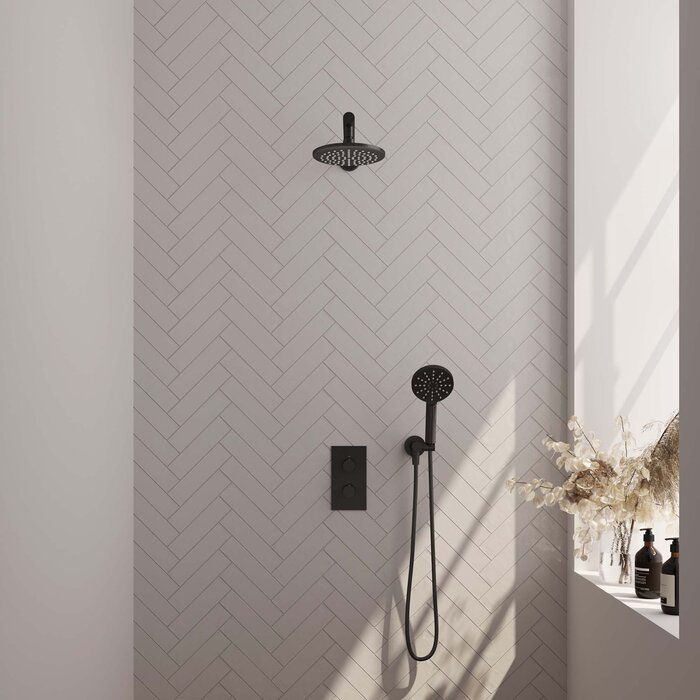 Brauer Mat zwart regendouche set 31 met 20 cm douchekop en handdouche