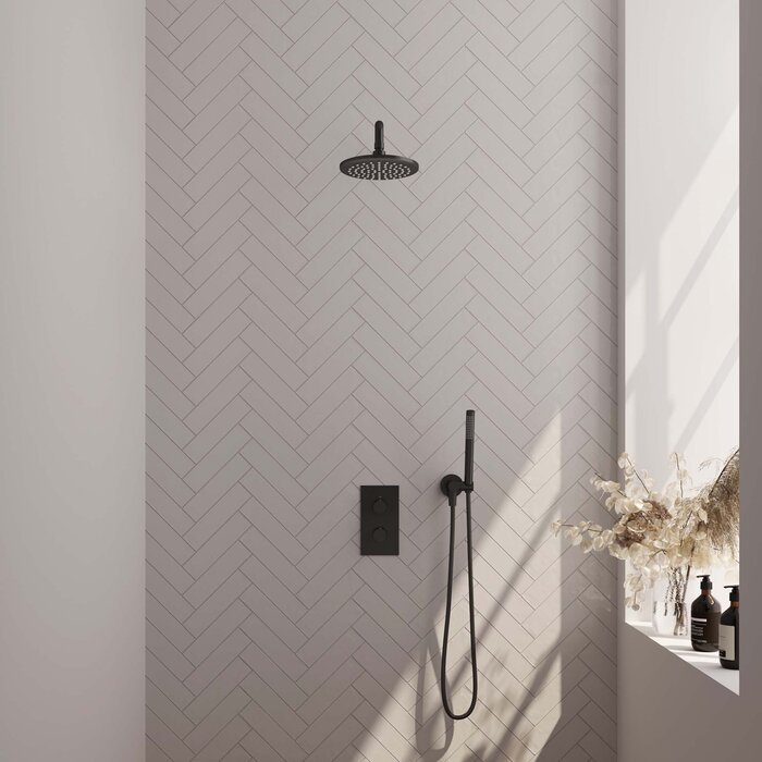 Brauer Mat zwarte 3-weg inbouw regendouche set met 20 cm douchekop