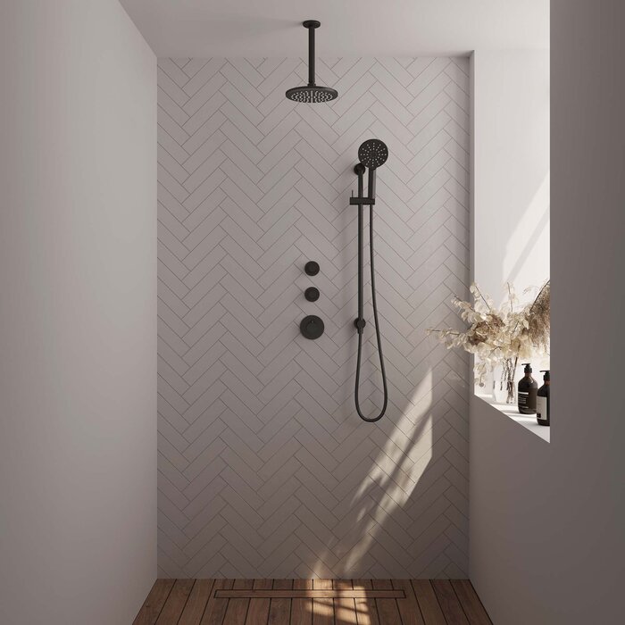 Brauer Black Carving thermostatische inbouw regendouche SET 23 | 20 cm douchekop | 3-standen handdouche | plafondarm | glijstang | mat zwart