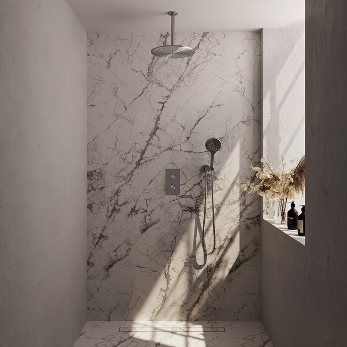 Brauer Brushed Carving thermostatische regendouche with 3-way switch, 30 cm shower head, and hand shower - SET 36