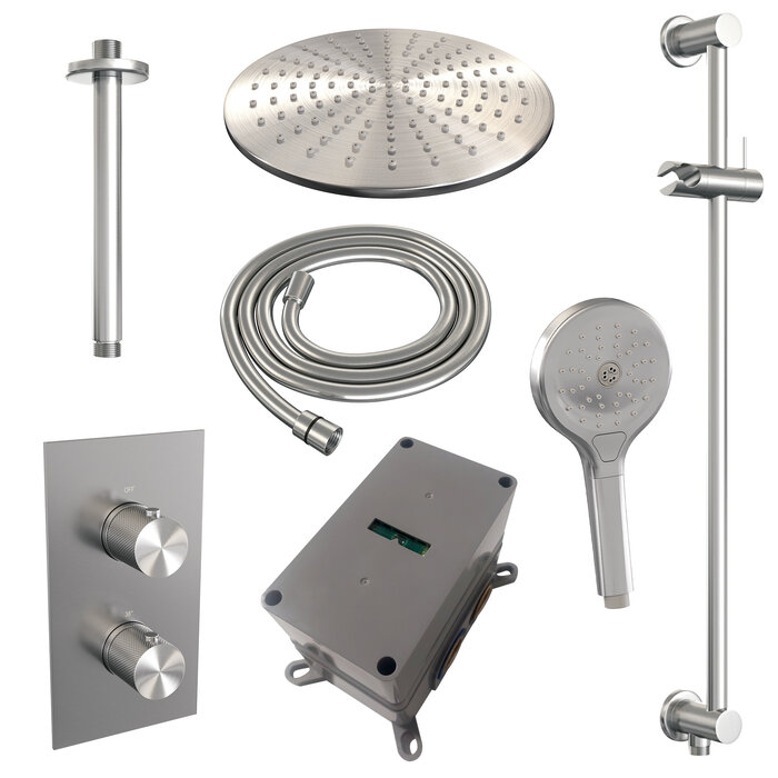 Brauer Brushed 3-Way Thermostatic Shower Set with 30cm Head and Handheld Shower - Stainless Steel