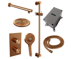 Brauer Inbouw regendouche koper geborsteld PVD SET 43, 20 cm douchekop, 3-weg omstelling, handdouche en glijstang