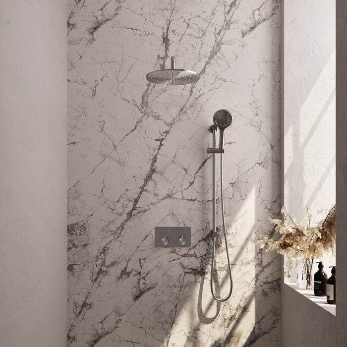 Brauer Inbouw regendouche met drukknoppen en handdouche - RVS geborsteld PVD