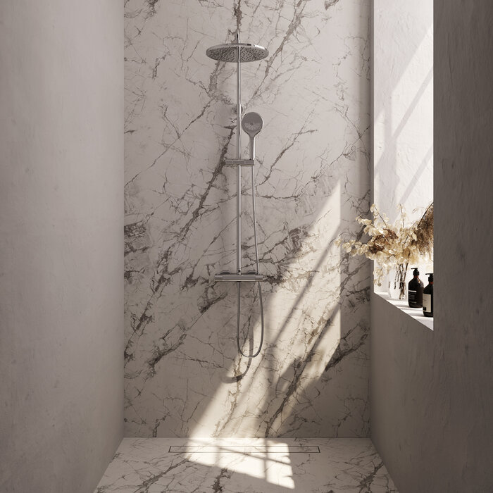 Brauer Chrome Carving thermostatische regendouche SET 04 - 30 cm douchekop, 3-standen handdouche en doucheslang chroom