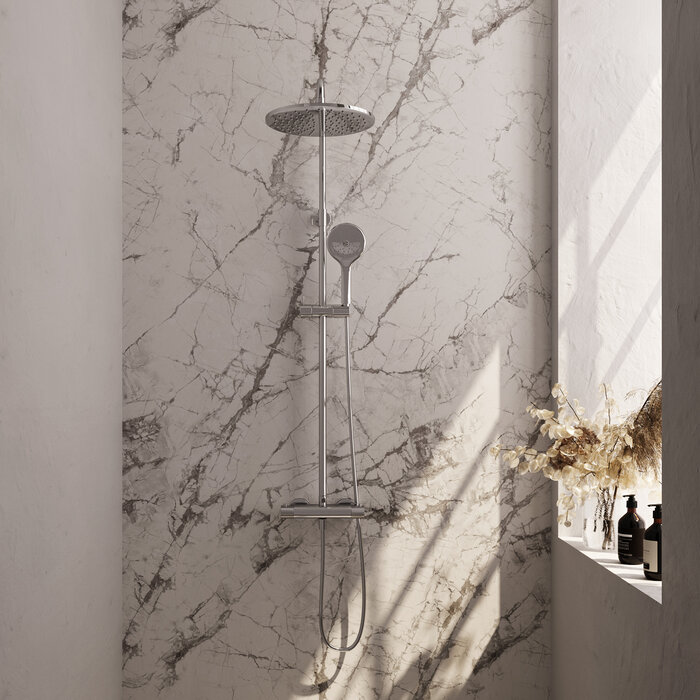 Brauer Chrome Carving thermostatische regendouche SET 04 - 30 cm douchekop, 3-standen handdouche en doucheslang chroom