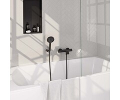 Brauer Opbouw baddouche thermostaatkraan SET 04 - Mat zwart met wandhouder, handdouche en doucheslang