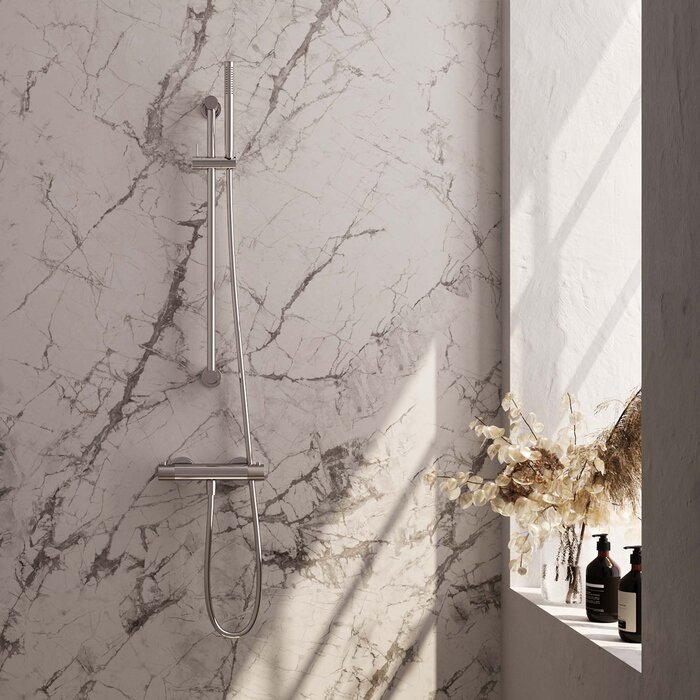 Brauer Chrome Carving douche thermostaatkraan set met glijstang, handdouche en doucheslang