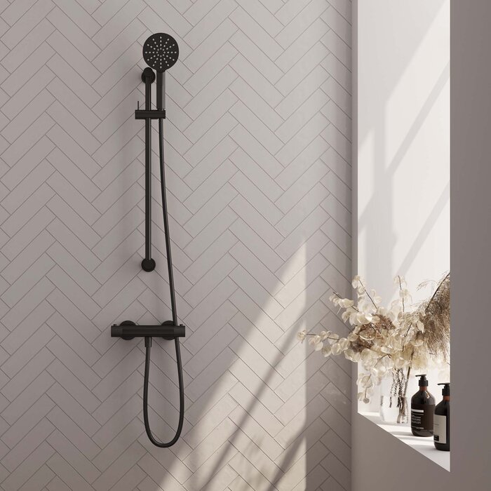 Brauer Black Carving opbouw douche thermostaatkraan SET 02 - mat zwart, met glijstang, 3-standen handdouche en doucheslang