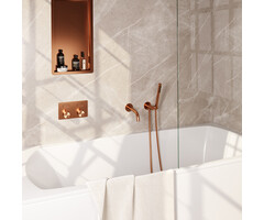 Brauer BRAUER Copper Edition thermostatische inbouw badkraan met drukknoppen SET 03 met uitloop en staaf handdouche en doucheslang en wandaansluitbocht koper geborsteld PVD