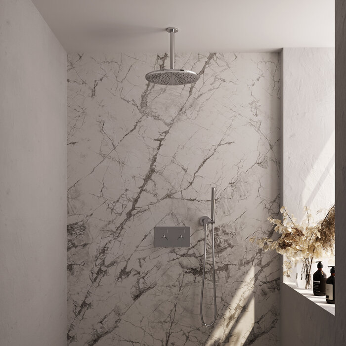 Brauer Chrome Carving thermostatische inbouw regendouche SET 54 - 30 cm douchekop, plafondarm, staaf handdouche, doucheslang en wandaansluitbocht