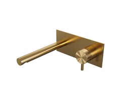 Brauer Gold Edition inbouw wastafelmengkraan met rechte uitloop en afdekplaat model B1 - goud geborsteld PVD