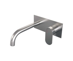 Brauer Brushed Edition inbouw wastafelmengkraan met gebogen uitloop en afdekplaat - model C1, RVS geborsteld PVD