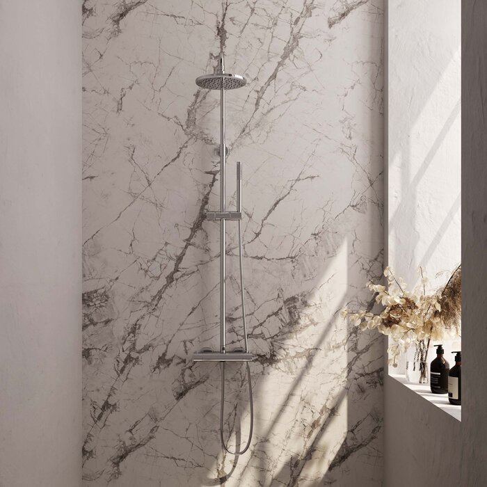 Brauer Chrome Edition opbouw thermostatische regendouche SET 01 - 20 cm douchekop, staaf handdouche & doucheslang chroom