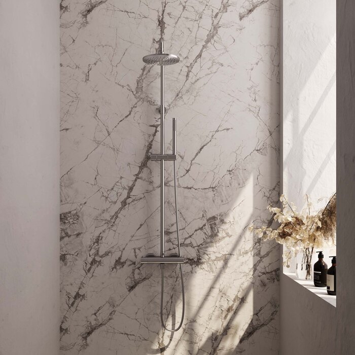 Brauer Brushed Edition thermostatische regendouche set met 20 cm douchekop en staaf handdouche, RVS geborsteld PVD