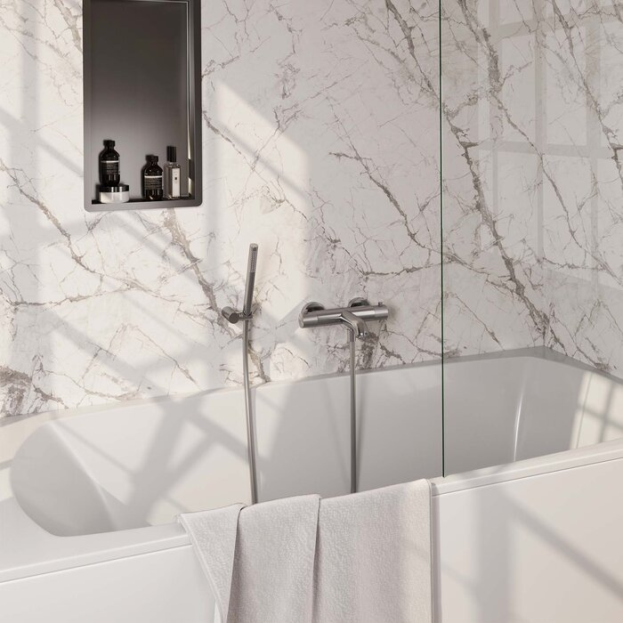 Brauer Brushed Carving opbouw baddouche thermostaatkraan SET 03 RVS geborsteld PVD