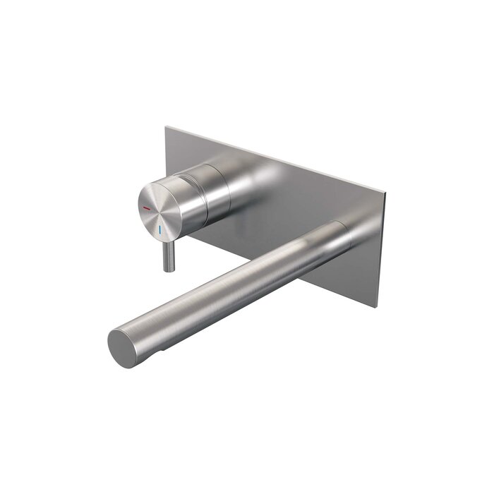 Brauer Inbouw wastafelmengkraan met rechte uitloop en afdekplaat, model B2 RVS geborsteld PVD