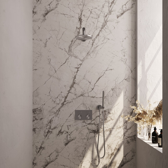 Brauer Thermostatische inbouw regendouche met drukknoppen, set 49, RVS geborsteld PVD