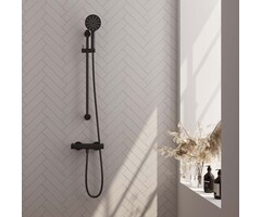 Brauer Opbouw douche thermostaatkraan set met glijstang, handdouche en doucheslang - mat zwart, 3 standen