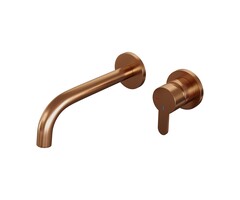 Brauer Inbouw wastafelmengkraan, koper geborsteld PVD, gebogen uitloop en rozetten, model D1