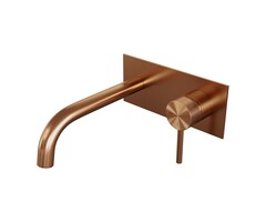 Brauer Koperen inbouw wastafelmengkraan met gebogen uitloop en afdekplaat - Model A1 - Koper geborsteld PVD