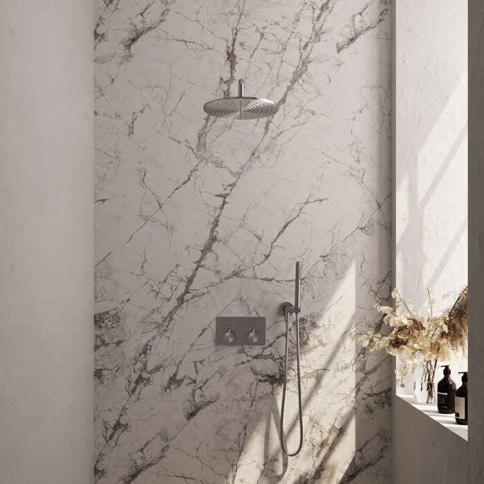 Brauer Thermostatische inbouw regendouche met drukknoppen en accessoires - geborsteld RVS PVD