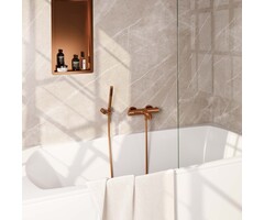 Brauer Copper Carving thermostaatkraan SET 03 met wandhouder en handdouche - koper geborsteld PVD