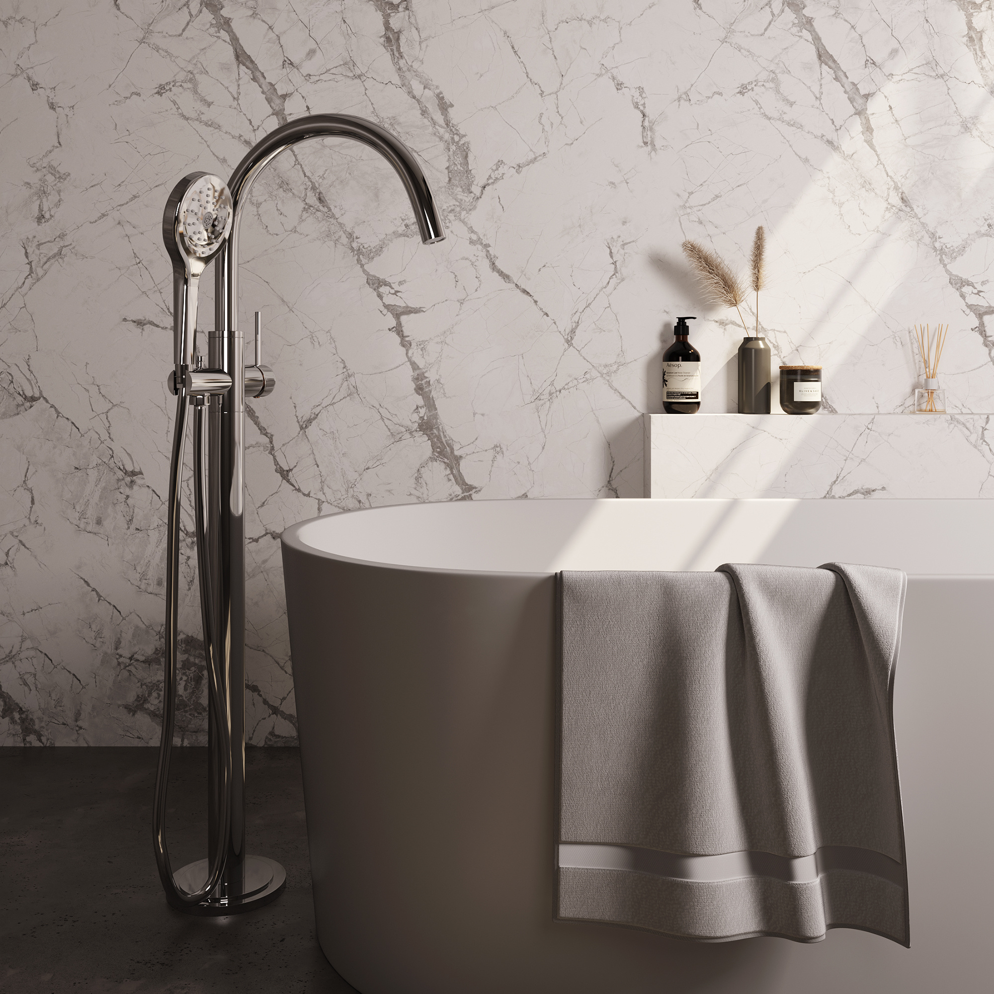 Brauer Chrome Edition vrijstaande badmengkraan SET 02 met 3-standen handdouche en doucheslang, chromen afwerking