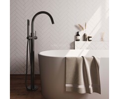 Brauer Gunmetal Carving vrijstaande badmengkraan SET 01 met staaf handdouche en doucheslang