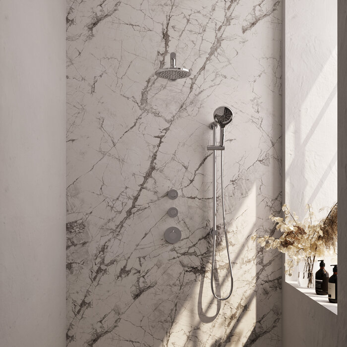 Brauer Chrome Carving thermostatische regendouche set 19 met 20 cm douchekop en handdouche (3 standen)