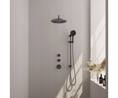 Brauer BRAUER Gunmetal Edition thermostatische inbouw regendouche SET 22 met 30 cm douchekop en gebogen muurarm en 3-standen handdouche en doucheslang en geïntegreerde glijstang gunmetal geborsteld PVD