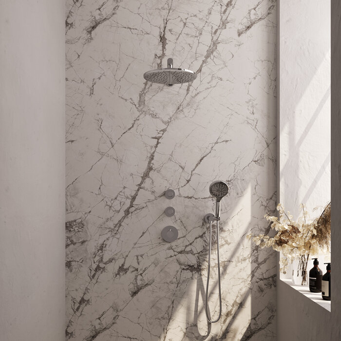 Brauer Chrome Carving thermostatische inbouw regendouche SET 08 met 30 cm douchekop