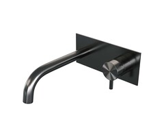 Brauer Inbouw wastafelmengkraan met gebogen uitloop en afdekplaat, model B1 gunmetal geborsteld PVD