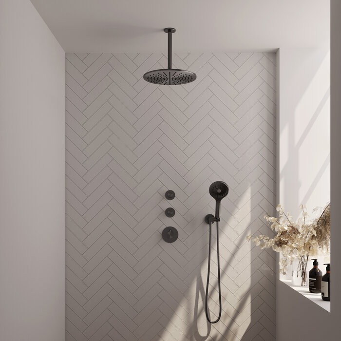 Brauer Gunmetal Carving thermostatische regendouche SET 12 - 30 cm douchekop, handdouche en meer